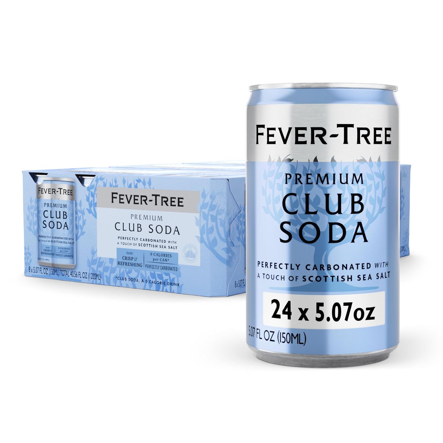 Fever-Tree Club Soda - Premium Quality Mixer - Refreshing Beverage for Cocktails &amp; Mocktails. Naturally Sourced Ingredients, No Artificial Sweeteners or Colors - 5.1 Fl Oz - Pack of 24