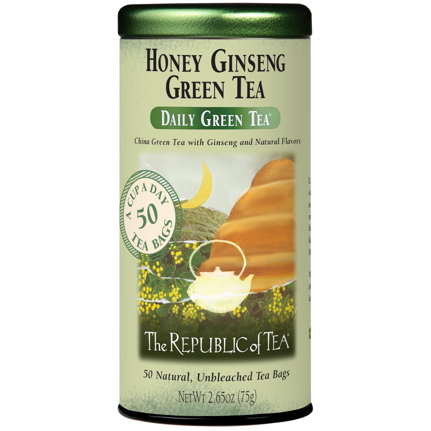 The Republic of Tea - Honey Ginseng Green Tea, 50 Tea Bags, Tin Flavored Gourmet Tea Caffeinated