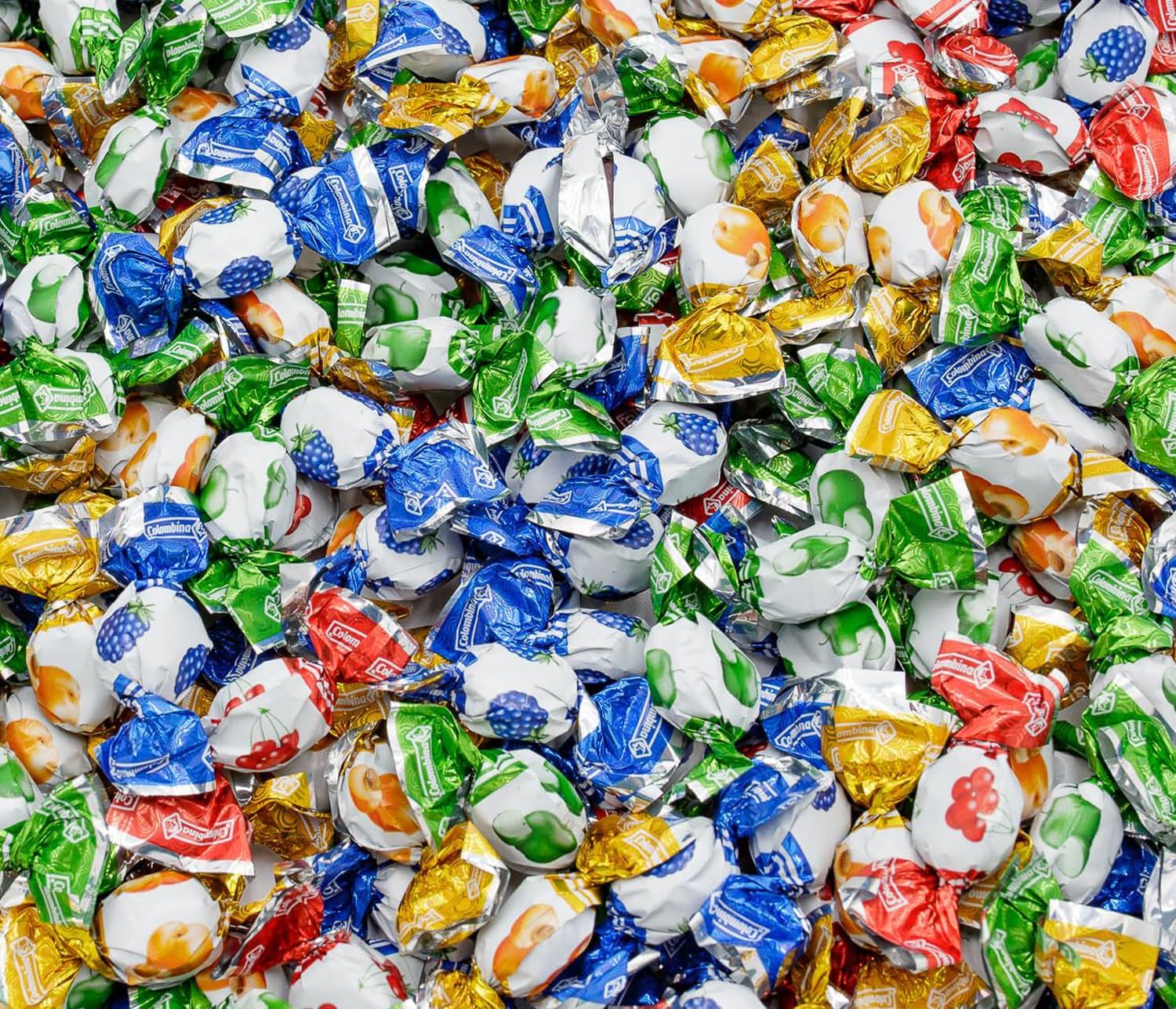 FRUIT FILLED Hard Candy 2 lb - Bulk Bag, 4 Assorted Flavors, Fruity Liquid Center &amp; Hard Shell, Individually Wrapped (540 Pieces), Colombina Drops