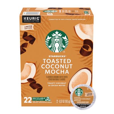 Starbucks K-Cup Coffee Pods, Toasted Coconut Mocha Flavored Coffee for Keurig Coffee Makers, 100% Arabica, Limited Edition, 1 Box (22 Pods)
