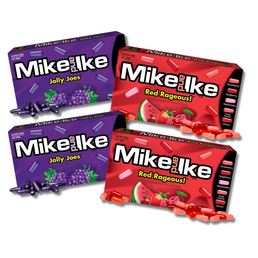 Mike &amp; Ike - JOLLY JOES &amp; RED RAGEOUS - Gift Pack of 4, 4.25 oz Movie Theate Boxes (2 Each) By Lyza&#39;s Sweets &amp; Treats