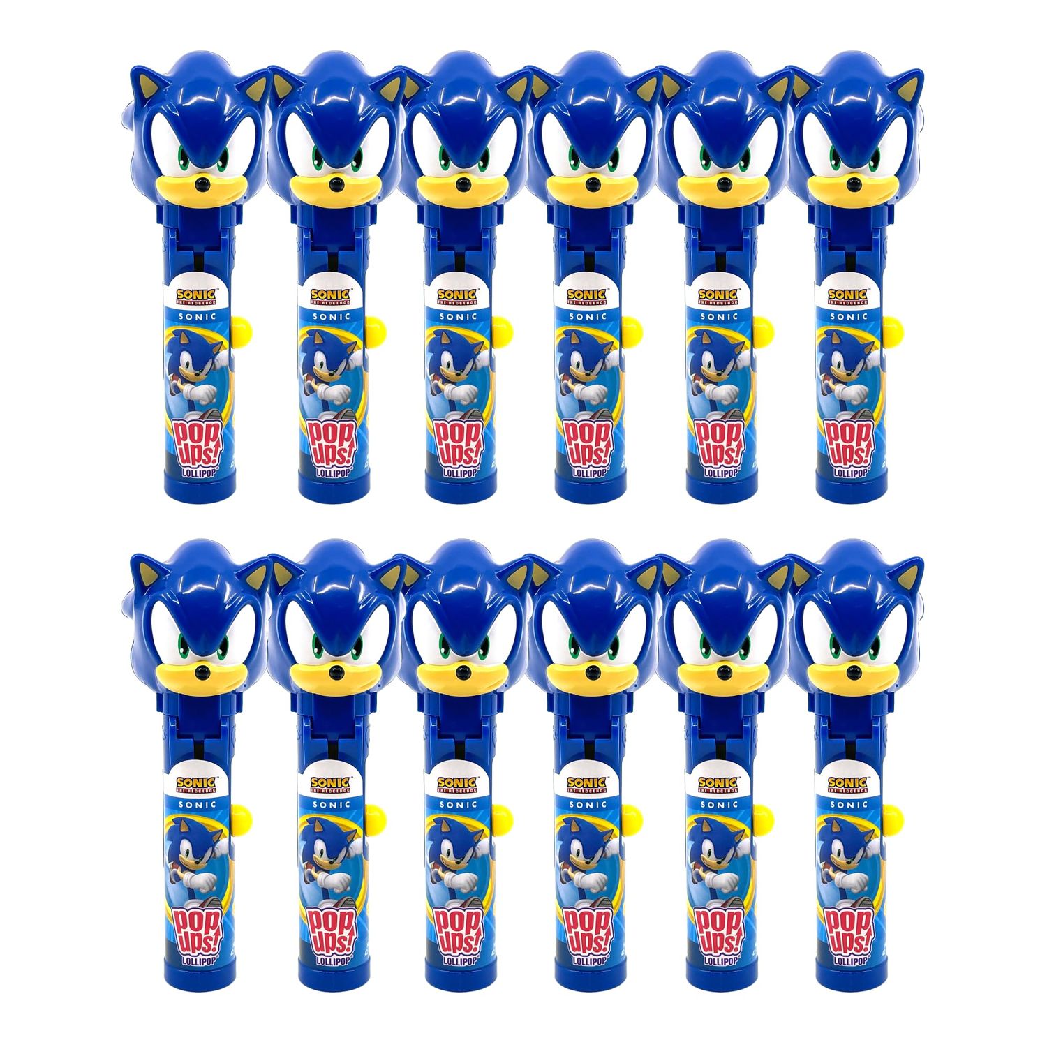 Pop Ups! Sonic The Hedgehog Lollipop Holder - 12 Lollipops with Cases - Individually Wrapped Candy Party Favors - Sonic The Hedgehog Candy - Bulk Set of 12