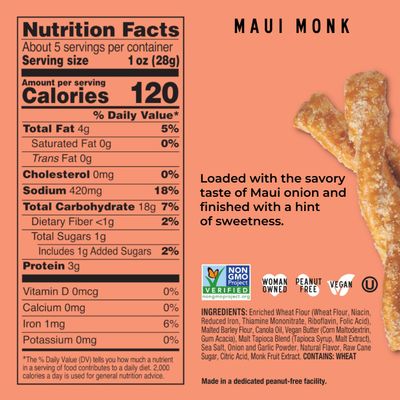 Stellar Pretzel Braids, Maui Monk Sweet Onion, 5 Oz (Pack of 6), Gourmet Pretzel Sticks, Vegan, Kosher, Non GMO, Peanut Free, Healthy Snack