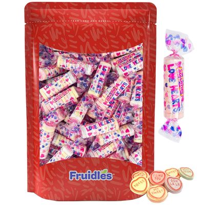 Fruidles Valentine&#39;s Smarties Love Hearts Hard Candy Roll, Heart Shaped Assorted Candies, Individually Wrapped Roll (Half-Pound)
