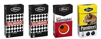 4 Boxes x 38g of Fazer Super Salmiakki Mix - Original - Finnish - Salty Licorice - Salmiak - Salmiac - Pastilles - Lozenges - Dragees - Drops - Candies - Sweets