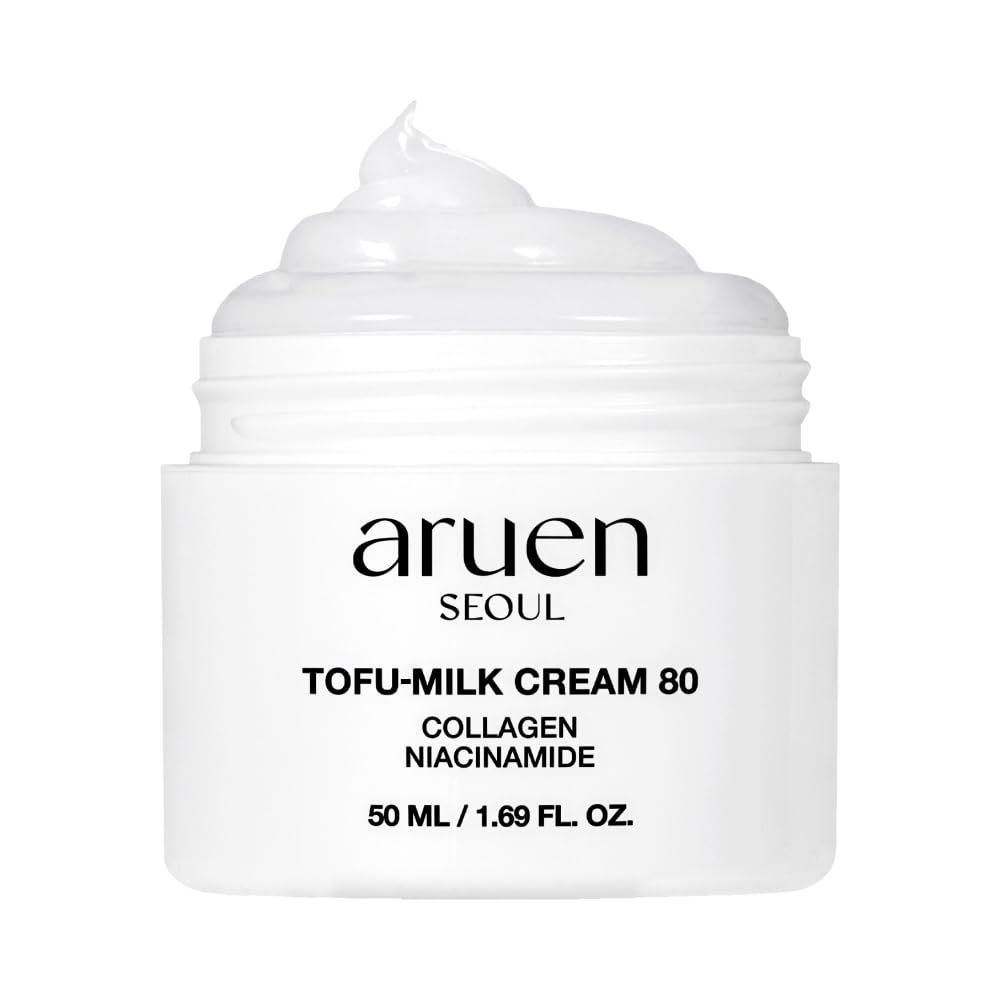 aruen Bean Essence Tofu Milk Slime Cream Korean Skincare 80% Fermented Soy Milk with Collagen, Niacinamide, Hyaluronic Acid Fragrance-Free &amp; Vegan For Korean Glass Skin (1.69 fl.oz/50ml)