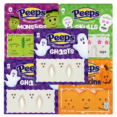 Needzo Halloween Peeps Marshmallows Candy, Spooky Shaped Assortment, Ghosts, Pumpkins, Skulls, and Monsters, 32 Pieces (Pack of 5)