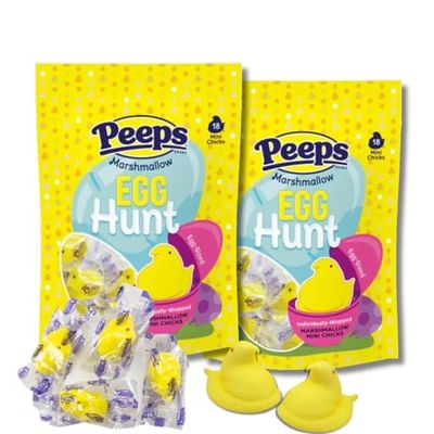 Peeps Egg Hunt Gift - Individually Wrapped Mini Chicks - Perfect Easter Egg Fillers - By Lyza&#39;s Sweets &amp; Treats (Pack of 2, 18 CT Bags)