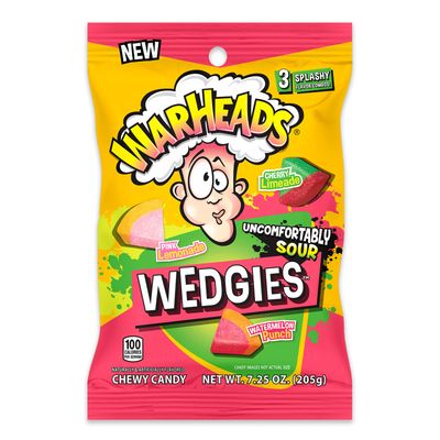 WARHEADS Wedgies - Sour Chewy Candy - Pink Lemonade, Cherry Limeade &amp; Watermelon Punch Flavors - 7.25 oz. Bag