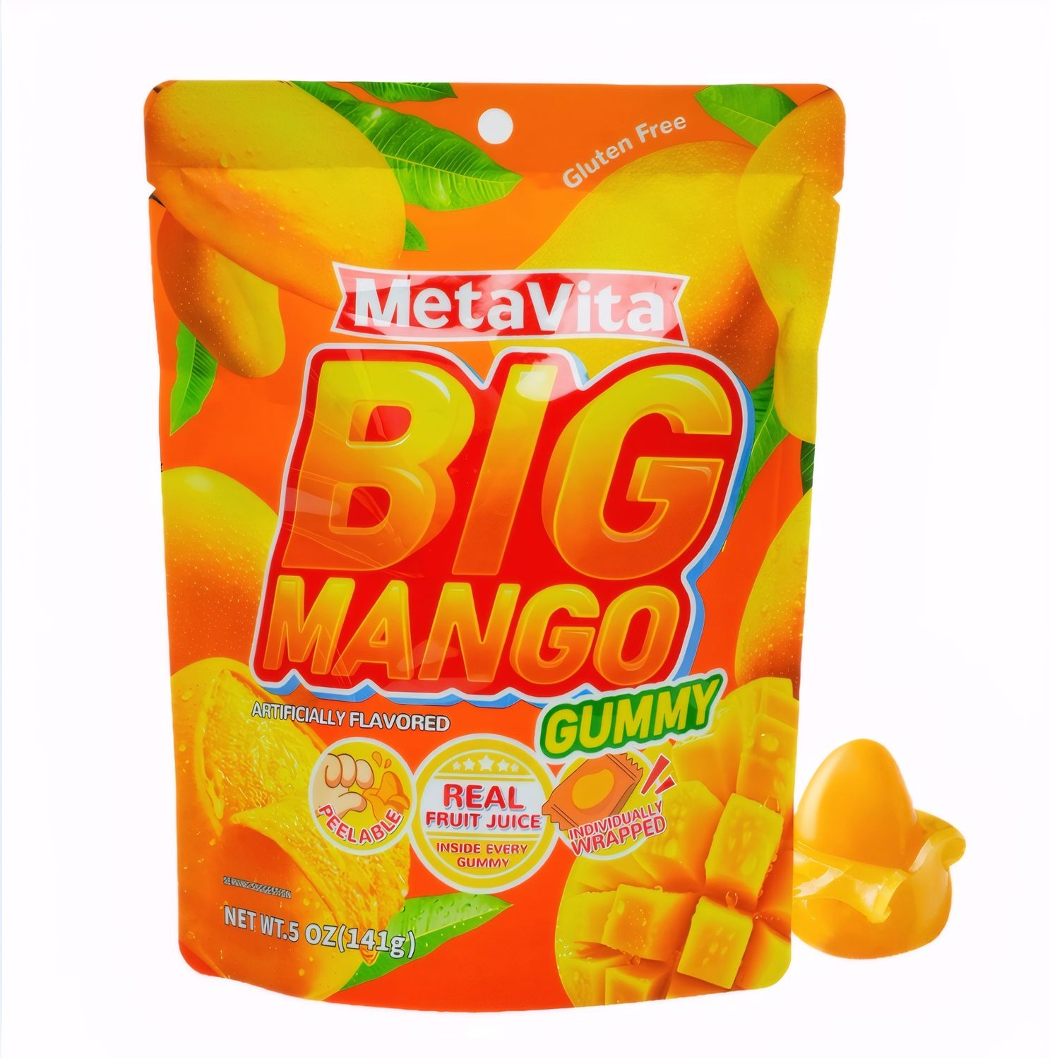 Peelable Mango Gummy Candy, Individually Wrapped 40 Pieces Big Mango Peeling Candy, Juicy &amp; Chewy, Resealable 10oz (285g) Total, Made with Real Fruit(2 Pack)