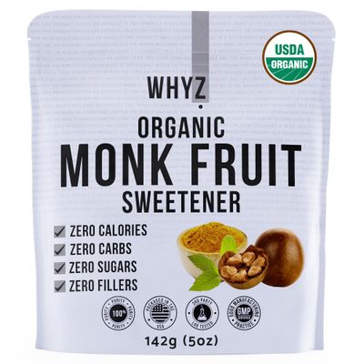 Organic Monk Fruit Extract, 5 oz, Pure Monk Fruit Sweetener Organic No Erythrytol and Zero Calorie, Sugar Substitute, Powdered Monkfruit Sweetener Keto and Paleo Diet Friendly, 454 Servings