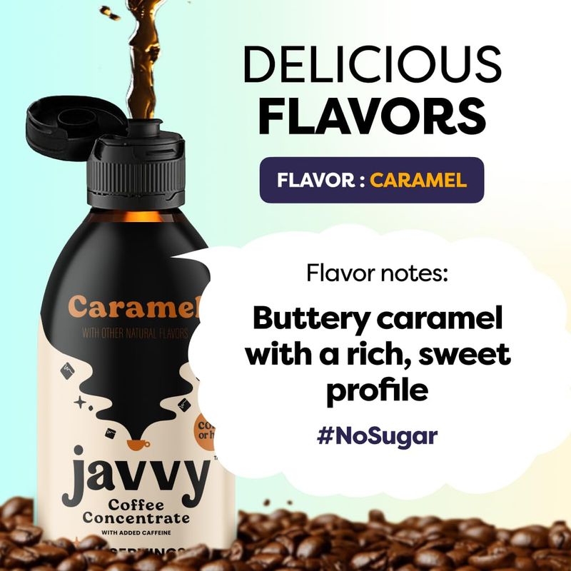 Javvy Coffee Concentrate - Cold Brew Coffee, Perfect for Hot or Iced Instant Coffees, Hot Drinks, Cold Brew Concentrate, 35 Servings - Caramel