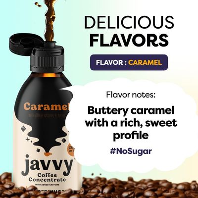 Javvy Coffee Concentrate - Cold Brew Coffee, Perfect for Hot or Iced Instant Coffees, Hot Drinks, Cold Brew Concentrate, 35 Servings - Caramel