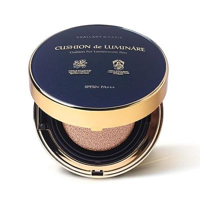 CHALLANS de PARIS Cushion de Luminre Cream Foundation - Radiant Glow, Full Coverage, Long-Lasting Wear, Premium Formula, Smooth Finish, Volume, 21 Bright Ivory, 0.53 oz
