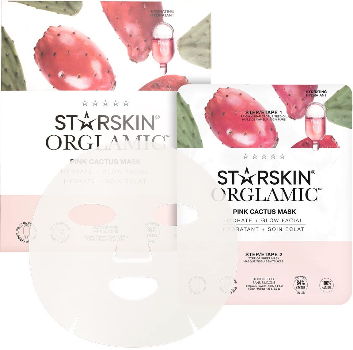 STARSKIN 2-Step Pink Cactus Sheet Mask, Award Winning Korean Skincare, Hydrating &amp; Glowing Facial Mask, Orglamic
