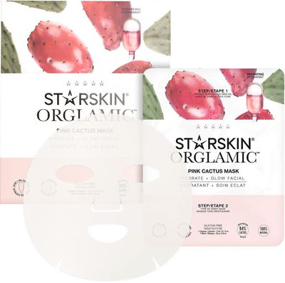 STARSKIN 2-Step Pink Cactus Sheet Mask, Award Winning Korean Skincare, Hydrating &amp; Glowing Facial Mask, Orglamic