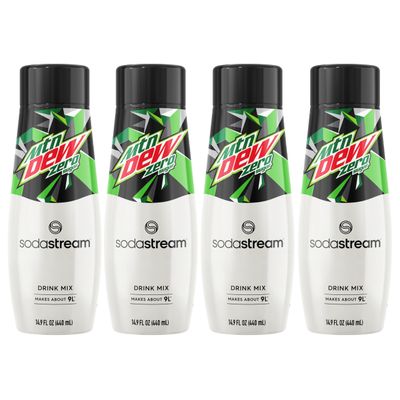 SodaStream - Mountain Dew Zero Sugar Drink Mix For Sparkling Water Makers Sugar-Free, 0 Calories Caffeine: 48mg/12oz Makes 96 Servings 14.9 Fl Oz, Pack of 4