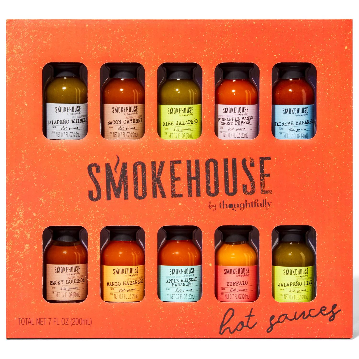 Smokehouse by Thoughtfully, Gourmet Hot Sauce Gift Set, Flavors Include Mango Habanero, Buffalo, Bacon Cayenne, Smoky Bourbon, Fire Jalapeo and More, Hot Sauce Variety Pack, Set of 10