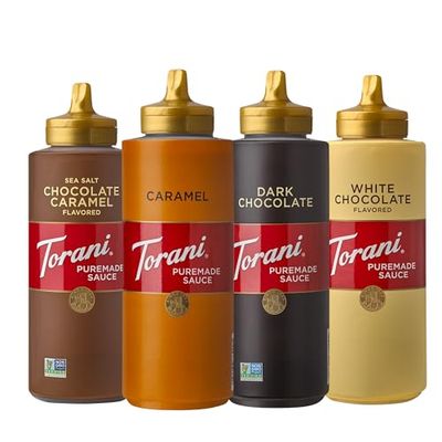 Torani Puremade Sauce Variety Pack, 4 Flavors, 16.5 Fl Oz Bottles