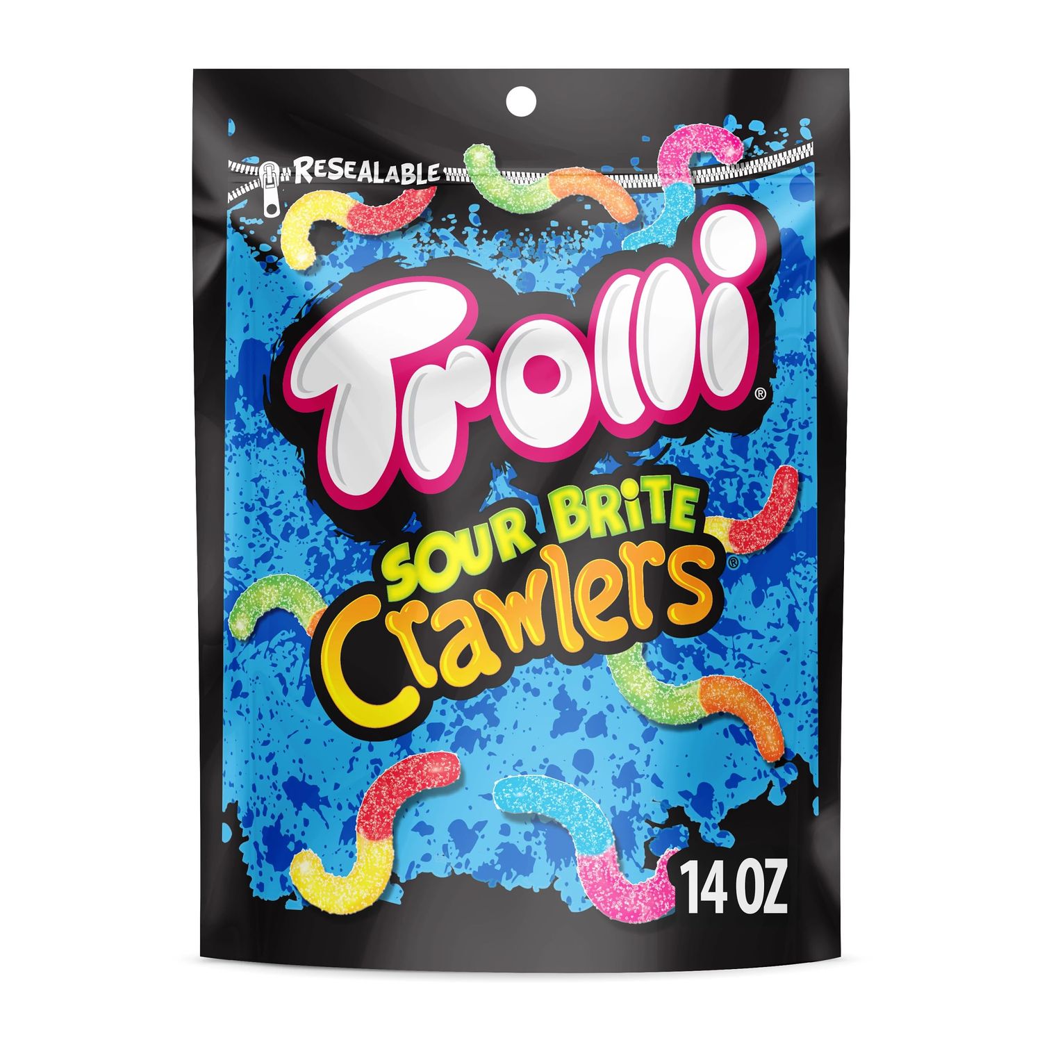 Trolli Sour Brite Crawlers, Candy, Cherry-Lemon, Strawberry-Grape &amp; Orange-Lime, Sweet and Sour, Gummy Worms, 14 oz