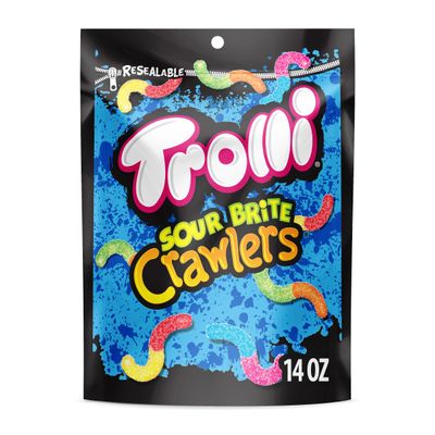 Trolli Sour Brite Crawlers, Candy, Cherry-Lemon, Strawberry-Grape &amp; Orange-Lime, Sweet and Sour, Gummy Worms, 14 oz