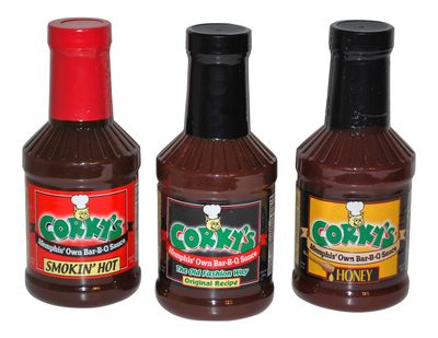 Corkys Bar-B-Q Sauce Variety Bundle - 3 Items: 18 oz. Smokin Hot BBQ Sauce, 18 oz. Original Recipe, 18 oz. Honey BBQ Sauce