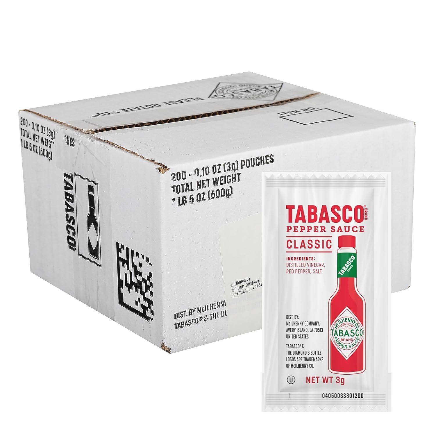TABASCO Brand Original Red Pepper Sauce, Medium Hot Sauce, Single-Serve Hot Sauce Packets, Classic Flavor, Three Simple Ingredients, On-The-Go, Great for Dips, Tacos, &amp; More, 0.1 Oz (Pack of 200)