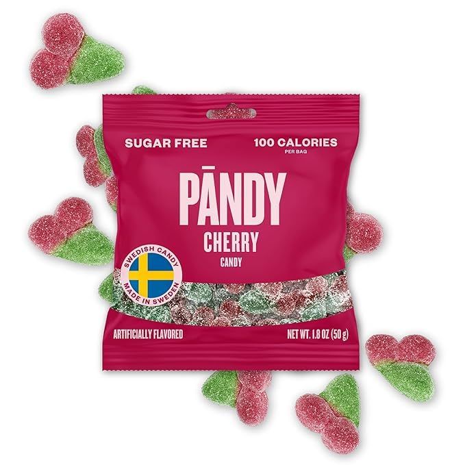 PANDY, Swedish Sugar Free Candy, Cherry (1.8 Ounce Bags, Pack of 4) - Diet Candy, Healthy Candy, Keto Gummy Candy, Low Calorie Sweets