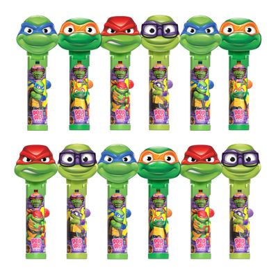 Pop Ups! Teenage Mutant Ninja Turtle Lollipop Holder - 12 Lollipops with Cases - Individually Wrapped Candy Party Favors - TMNT Candy - Bulk Set of 12