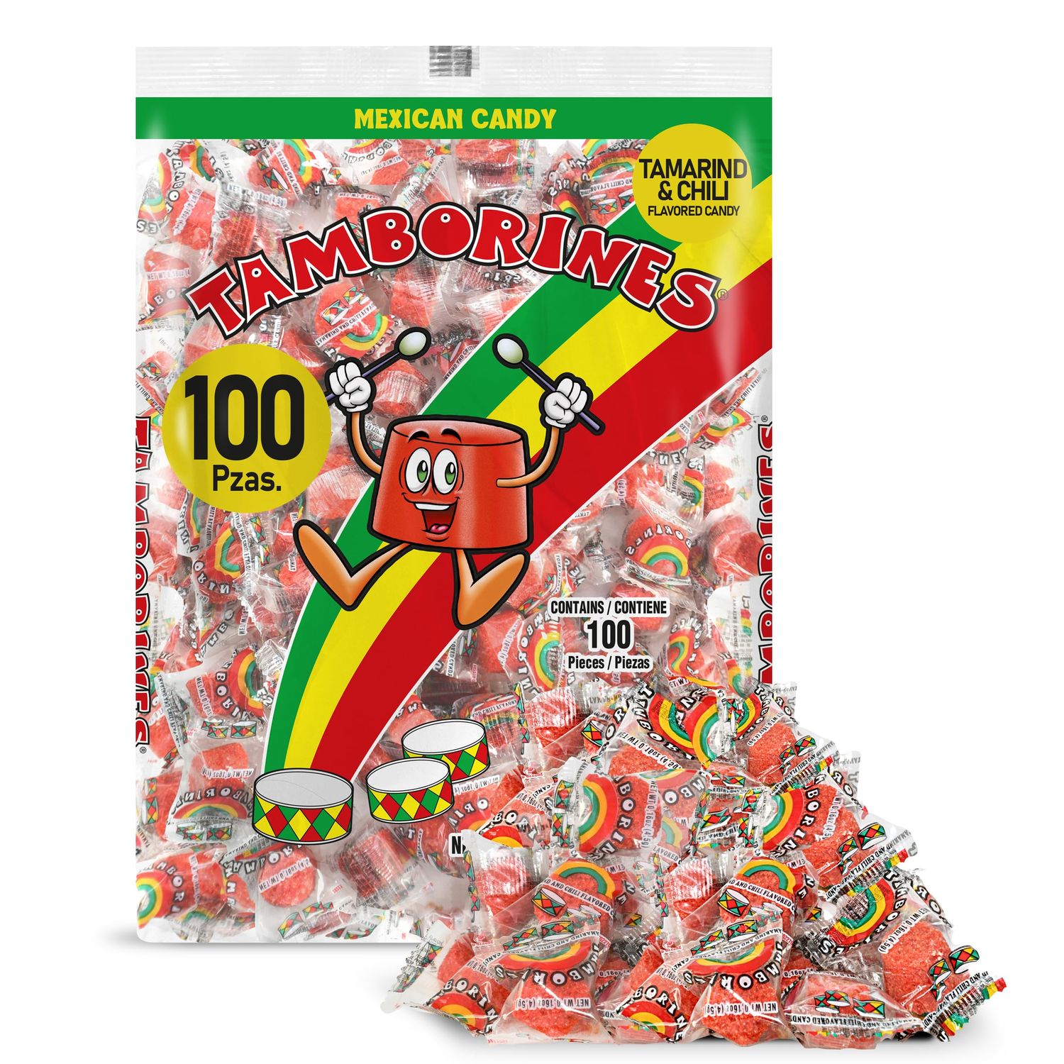 Tamborines Enchilados - Mexicn Hot Candy 100 Pieces 15.85 oz