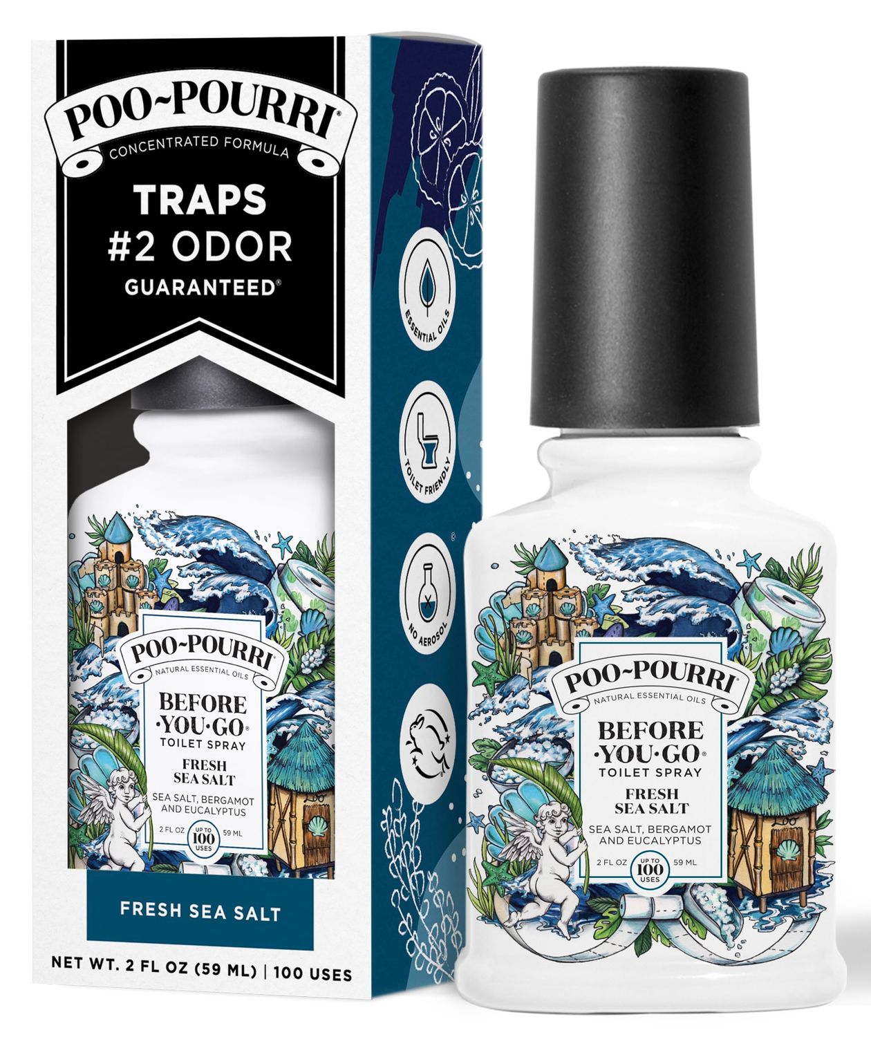 Poo-Pourri Before-You-Go Toilet Spray, Fresh Sea Salt, 2 Fl Oz - Sea Salt, Bergamot and Eucalyptus