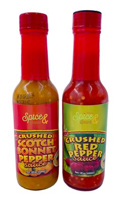 Crushed Red Pepper Sauce &amp; Crushed Scotch Bonnet Sauce (1) 5oz Bottle of Each, by Dasher&#39;s Spice &amp; Beans