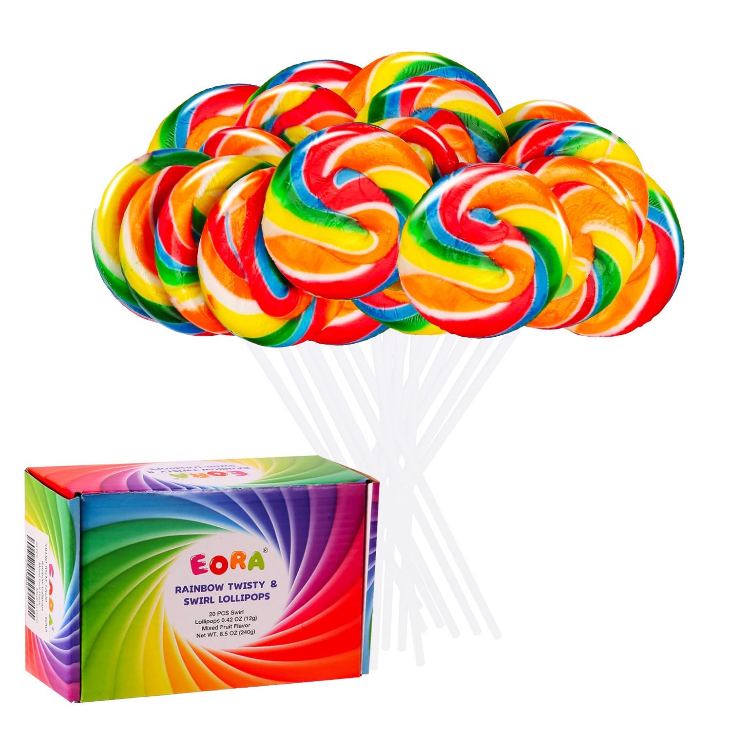 Rainbow Twisty &amp; Swirl Lollipops 20 Pack, Unicorn Candy Swirl Lollipops Individually Wrapped Suckers, Rainbow Swirl Lollipops Candy Bulk for Birthday Party Favors, Mixed Fruit Flavor
