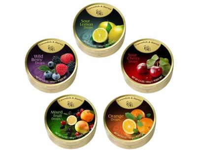 Cavendish &amp; Harvey Hard Candy Drops Variety Pack - 5 Flavors, 5.3 oz (5 Pack) In Sanisco Packaging