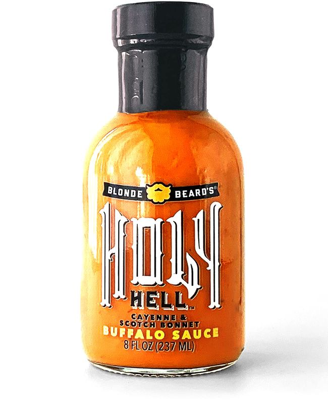 Blonde Beard&#39;s Buffalo Sauce - Holy Hell (Extra Hot) - Gourmet, Award Winning Sauce With Scotch Bonnet Peppers - Made With Real Butter - Great On Chicken Wings - Gluten Free, All Natural (8 fl oz)