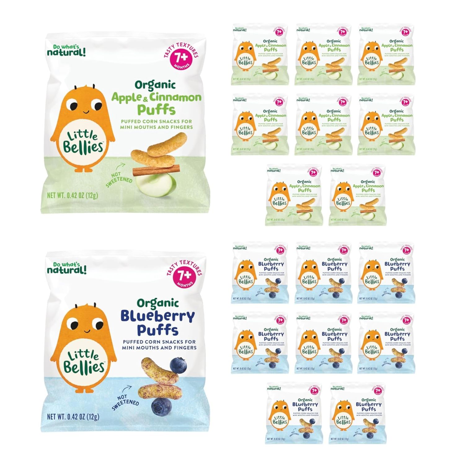 Little Bellies Organic Puffs Variety Pack, Blueberry &amp; Apple and Cinnamon (Pack of 18)