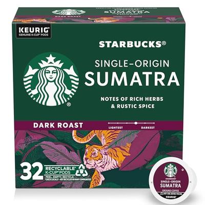 Starbucks K-Cup Coffee Pods, Dark Roast Coffee, Sumatra, 100% Arabica, 1 box (32 pods)