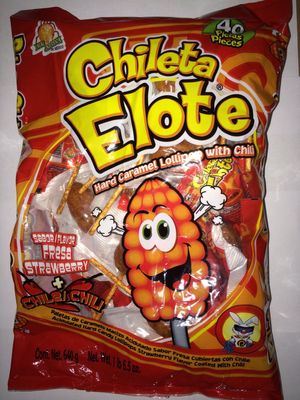 El Azteca Chileta Elote Paletas, Strawberry Chili, Fresa Con Chili, 40-count Lollipop Candies