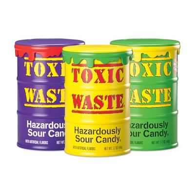 TOXIC WASTE 3-Pack Toxic Waste Special Edition Drums of Assorted Sour Candy - 5 Flavors and 1 NEW Mystery Flavor (1.7 oz)