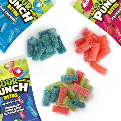 Sour Punch Bites, 5 Ounce Bags (Pack of 3), Strawberry, Blue Raspberry &amp; Assorted Flavors Bags, The Hampton Popcorn &amp; Candy Company