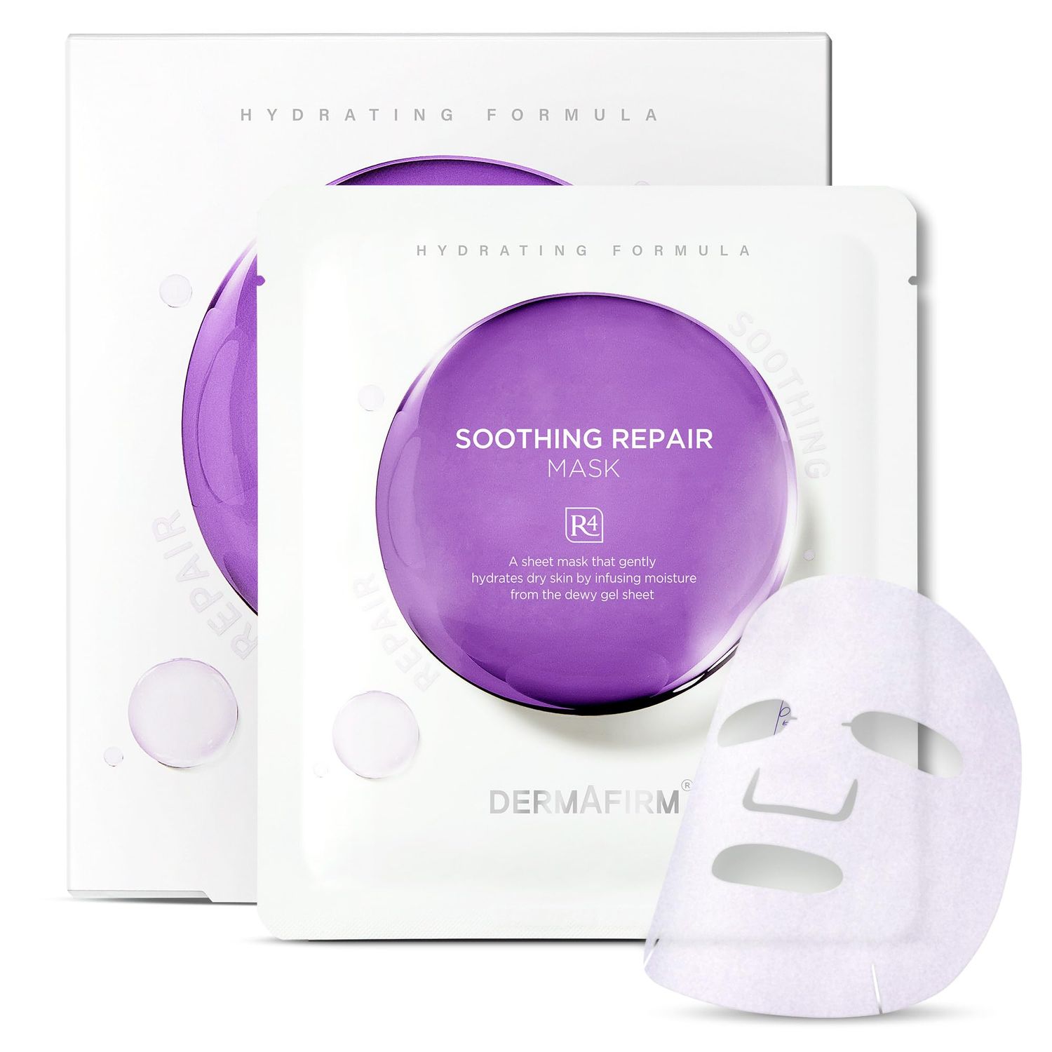 Dermafirm Soothing Repair Face Mask Sheets R4 Hydrating Essence Leave-On Korean Facial Mask with Eucalyptus, Peptide and Collagen Gentle on All Skin Types No Animal Trials No Paraben (5 EA, 1 oz)