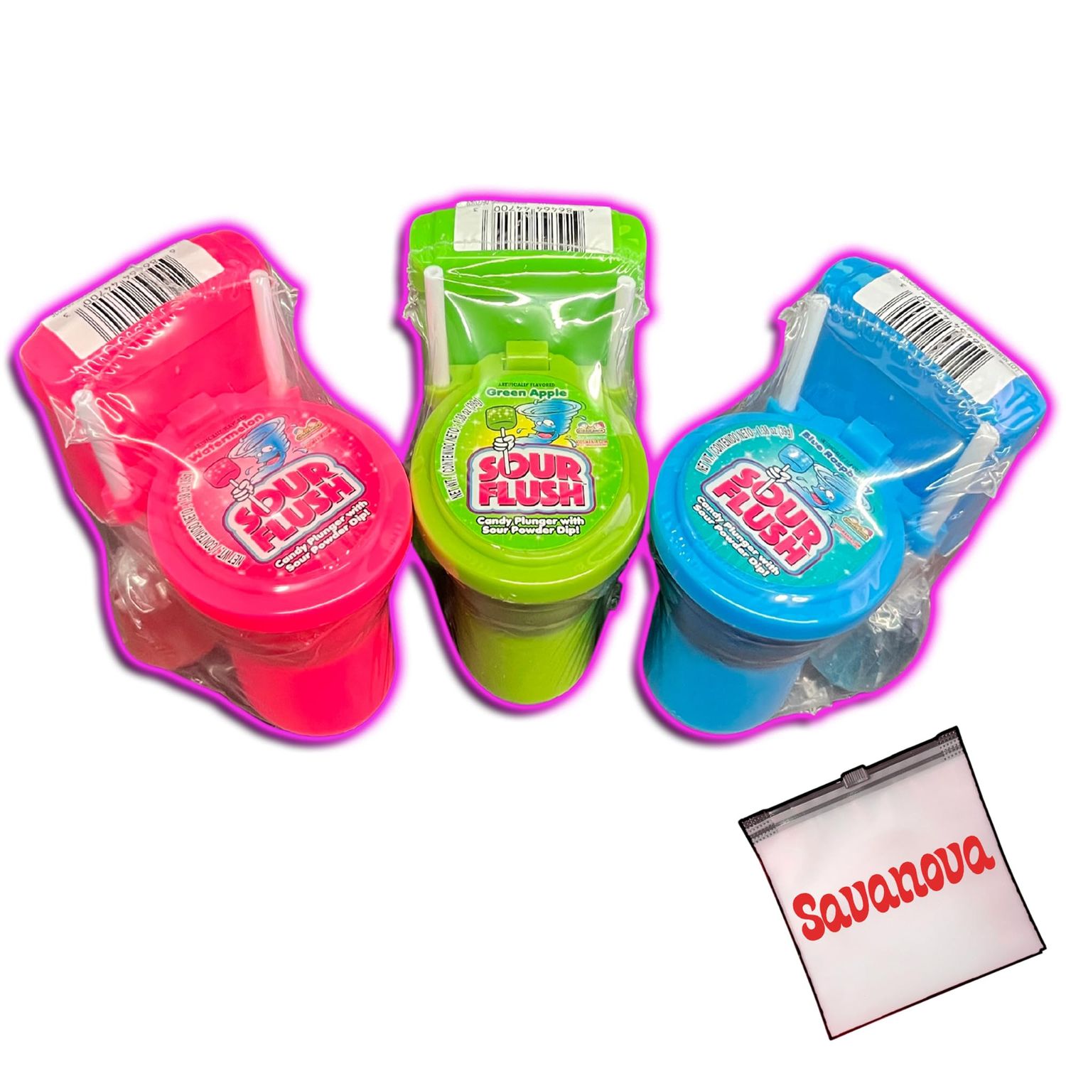 Kidsmania Sour Flush Candy Plunger with Sour Powder Dip 3 flavors - Blue Raspberry, Watermelon, Green Apple (Pack of 3)
