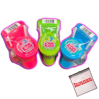 Kidsmania Sour Flush Candy Plunger with Sour Powder Dip 3 flavors - Blue Raspberry, Watermelon, Green Apple (Pack of 3)