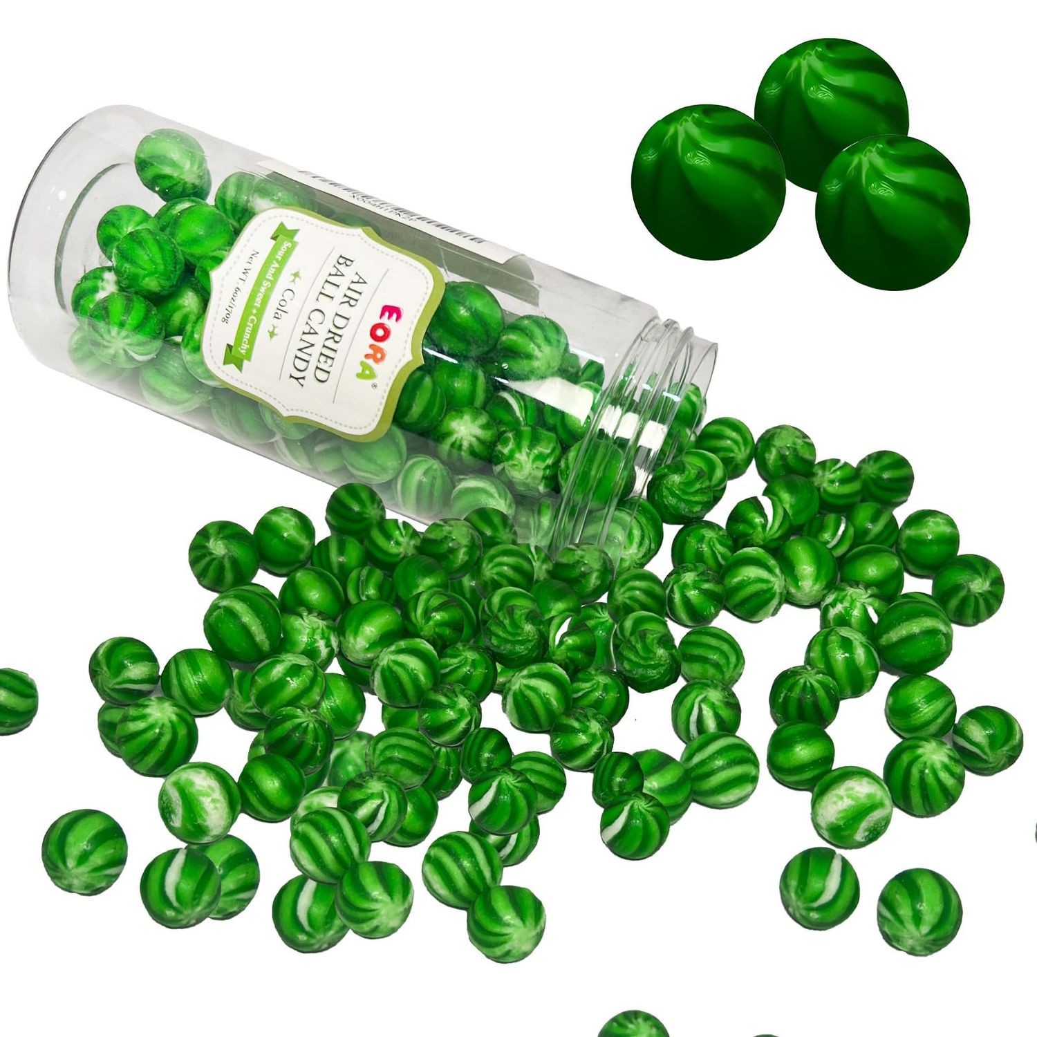Crunchy Freeze Dried Candies Ball, Freeze-Dried Cola Blast Crisp Pellets, Emerald Green Fizzy Crunch Candy, Nostalgic Soda Pop Snacks for Gaming &amp; Road Trips, 7oz Tactical Snack Container