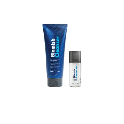 Hanhoo Mens Duo, Blemish Cleanser 5.07 Fl. Oz., Blemish Moisturizer 2.02 Fl. Oz., with Bamboo and Hyaluronic Acid, Pre and Post-Shave Skincare Routine, For Acne Regimen, Korean Skincare