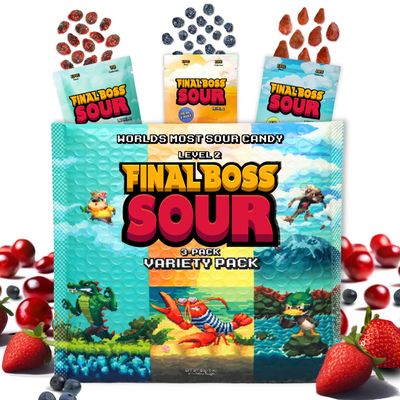 Final Boss Sour Candy Minipacks, Worlds Most Extreme Super Sour Snack Challenge, Free of Artificial Colors, Low Calorie Healthy Snack for Kids &amp; Adults - 3 Pack (Level 2)