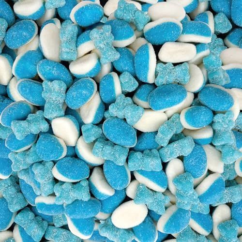 Blue Gummy Candy Mix 2-Pound Bag Blue Raspberry Puffs and Sour Gummy Bears