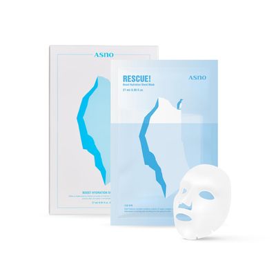 ASNO Rescue Boost Hydration Sheet Mask 5ea, Wrinkle Improving Vegan Deep Collagen Smile Line Lifting Mask, Anti-wrinkle, Elasticity, Gold Hibiscus Nutmeg Adenosine, Korean Skin Care