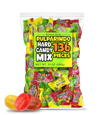 Mexican Hard Candy Variety Bulk Pack with 136 Pulparindo, Dulces Mexicanos, Individually Wrapped Candies, Piata Candy, Mix Flavors: Mango, Tamarind, Watermelon &amp; Spicy Chamoy by Mexgrim