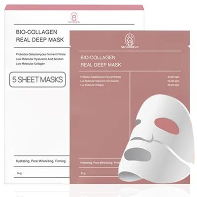 NUVODERMA Bio Collagen Face Mask (5 Pack), Overnight Deep Hydrating Collagen Mask for All Skin Types, Anti-Aging Collagen Sheet Mask, Helps to Minimize Wrinkles, Restores Skin Elasticity &amp; Plumpness